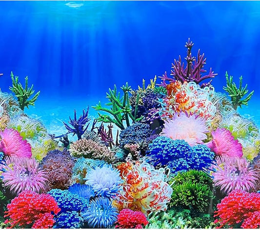Fish Backgrounds Paper Double Sides Undersea Aquarium Background Poster Colorful Sea Anemone Fish Tank Background Sticker Decorations 12"x 25"