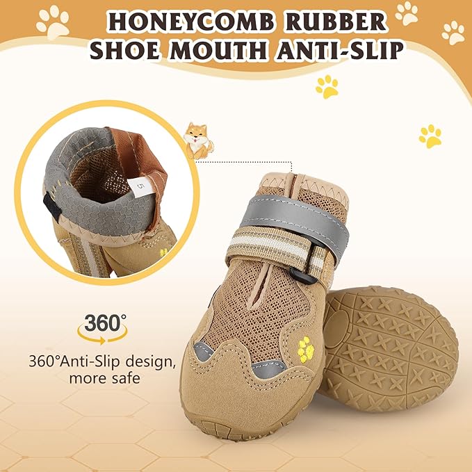 Dog Shoes for Large Medium Small Dog, Mesh Breathable Dog Shoes for Hot Pavement, Anti-Slip Dogs Boots Paw Protectors with Reflective for Outdoor Walking Indoor Hardfloors(Size 7)