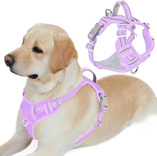 BARKBAY Dog Harness No Pull Oxford with ID Tag Pocket - Heavy Duty, Reflective, Easy Control for Large Dogs(Violet Purple Oxford,L)