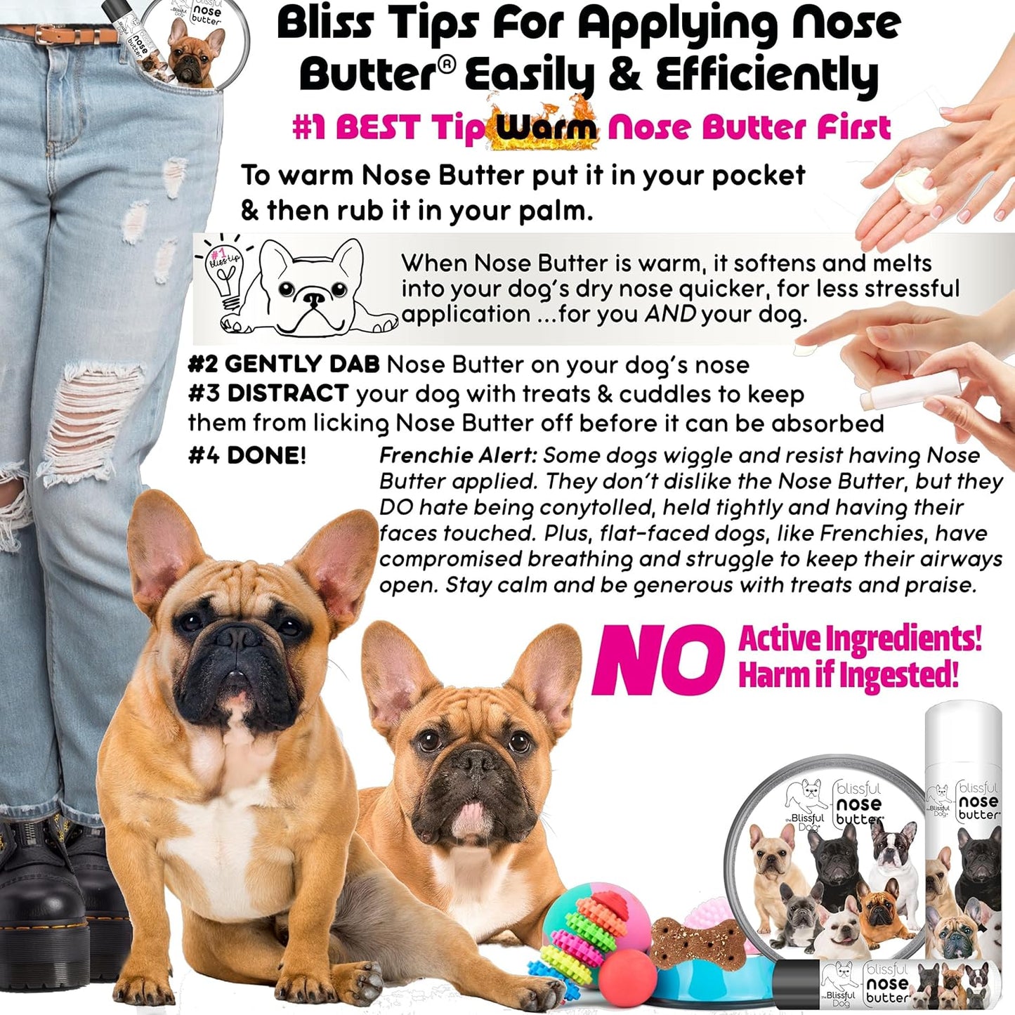 The Blissful Dog French Bulldog Black Masked Fawn Unscented Nose Butter - Dog Nose Butter, 4 Ounce