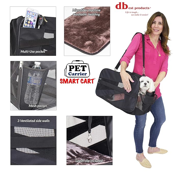 dbest products Pet Smart Cart Carrier, Large, Black, Soft Sided Collapsible Folding Travel Bag, Dog Cat Airline Approved Tote Luggage Backpack
