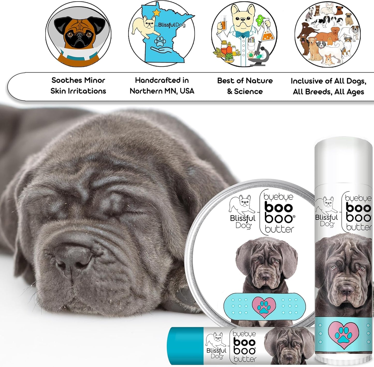 The Blissful Dog 1 oz TIN Neapolitan Mastiff Booboo Butter