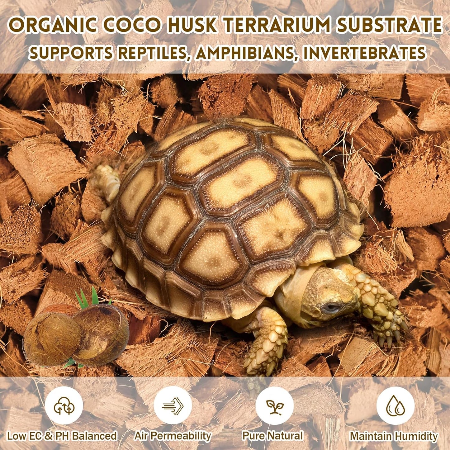 Riare 8.8LB Coconut Chip Substrate for Reptiles, 60 Quart Coconut Fiber Substrate Coco Chips Substrate Coconut Husk Bedding for Snakes, Tortoises, Ball Python, Bearded Dragon, Geckos, Lizards, Frogs