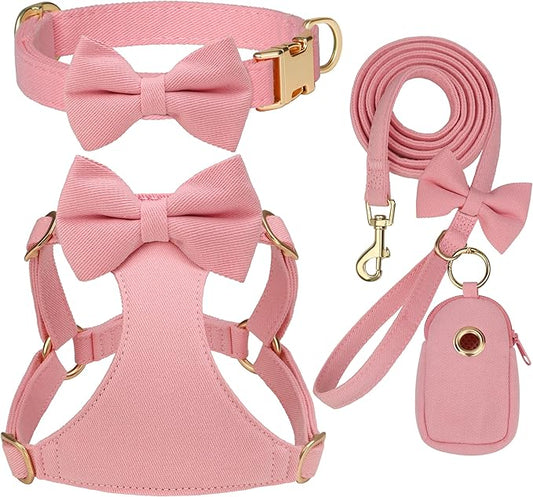 Beirui Adorable Small Dog Harness Collar Leash Set,Cute Puppy Harness with 3 Bows for XS Dogs,Yorkie,Adjustable Step-in Vest for Walking,Parties&Holiday Outfits(Pink,XS)