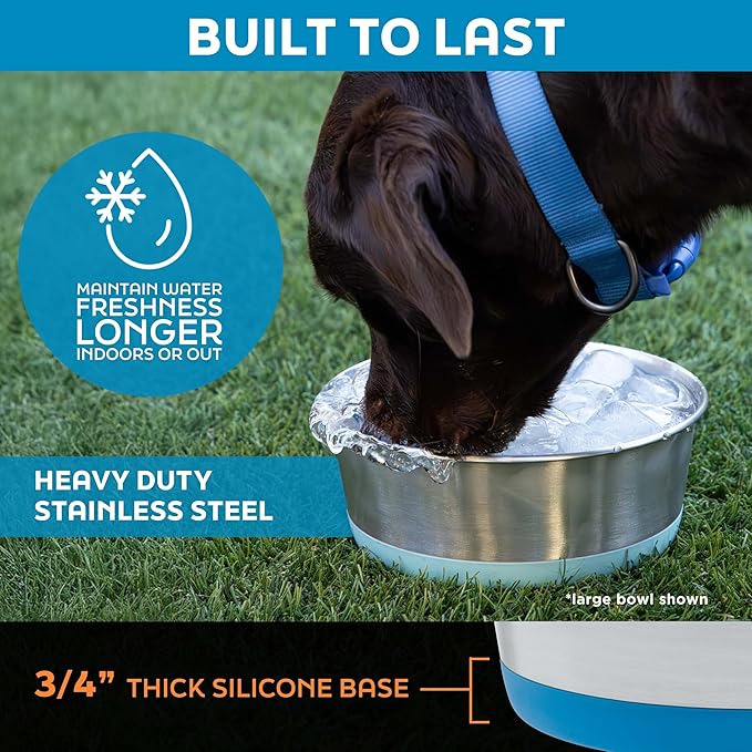 Master Pet Supply Stainless Steel Dog Bowls Set of 2 with Extra Thick Silicone Base - 8 Cup (64 oz) Graphite, Non-Slip, Dishwasher Safe Metal Bowls, Pet Dog Food Bowl for Dogs, Cats, Anti Rust