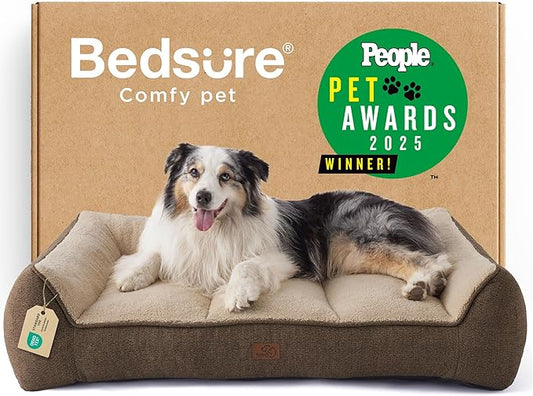 Bedsure SupportMax™ XL Orthopedic Dog Beds Large Sized Dog - Extra Thick Supportive Dogs Couch with Waterproof Washable Cover, Extra Large Comfort Pet Sofa with Soft Sherpa and Nonskid Bottom, Brown