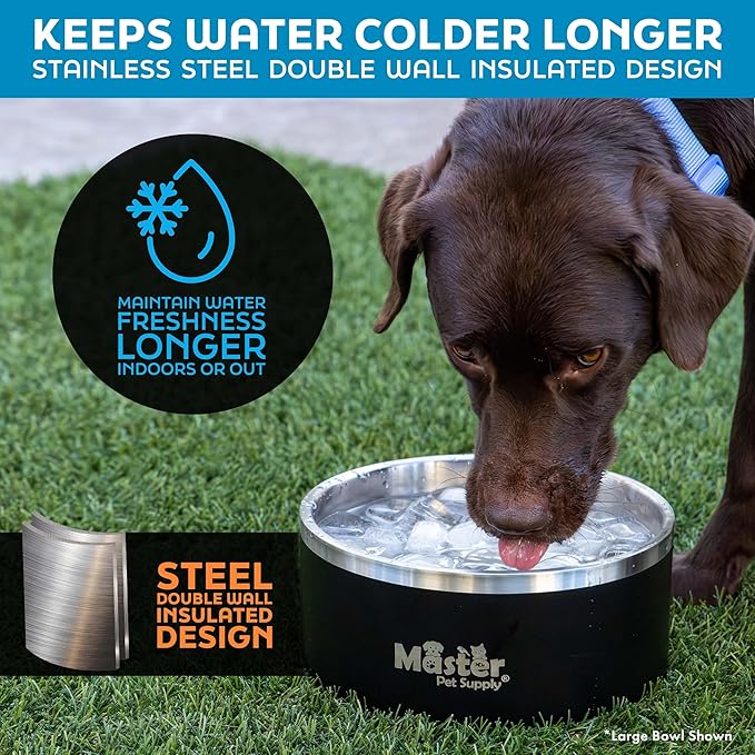 Master Pet Supply Stainless Steel Dog Bowls - 32 oz, Heavy Duty - True Blue, Double Wall Extra-Thick Insulated, Non-Slip Pet Water Bowl for Dogs, Cats & Pets, Anti Rust Metal, Dish Washer Safe