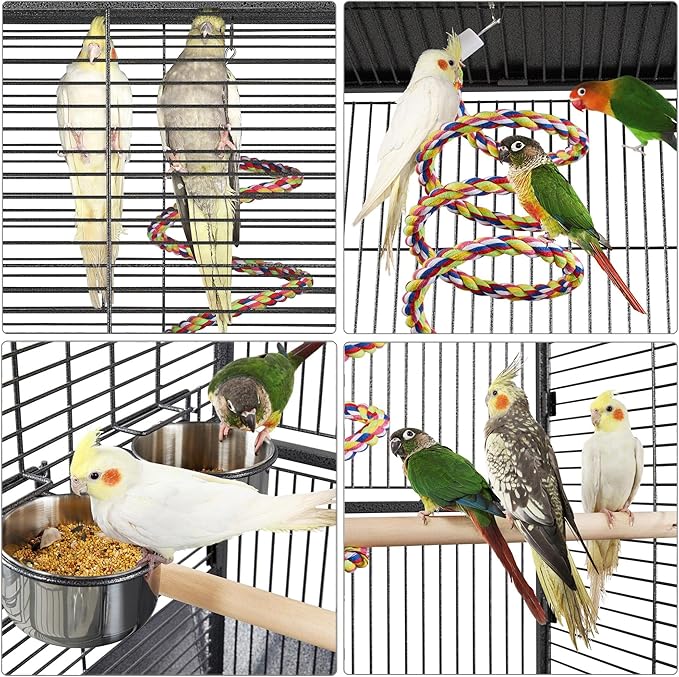 Yaheetech 61-inch Playtop Wrought Iron Large Parrot Bird Cages with Rolling Stand for Cockatiels Amazon Parrot Quaker Conure Parakeet Lovebird Finch Canary Small Medium Parrot Cage Birdcage, Black