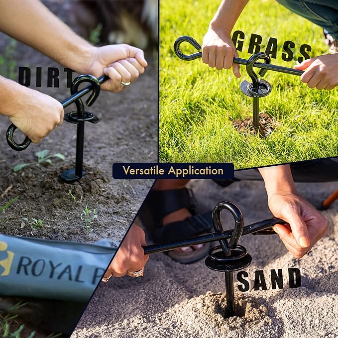ROYAL-PAW Dog Tie Out Stake - for Large Dogs up to 210 lbs - Heavy Duty Dog Stake for Yard, Beach & Camping Outside - Best in Ground Anchor for a Dog Cable, Leash, Lead Tether (1, Black)