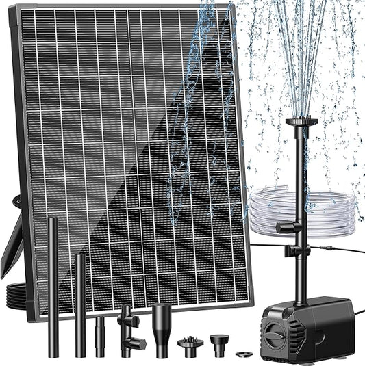 Biling 20W Solar Fountain Pump, 320 GPH Solar Pond Fountain Adjustable Flow, Dry-run Protection, 6.6 FT Tubing for Outdoor Garden Small Pond