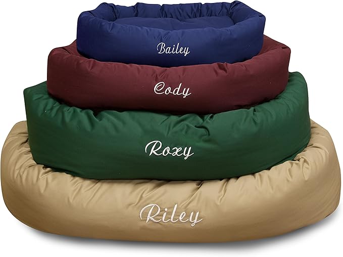 Majestic Pet Personalized Bagel Calming Dog Bed - Cozy Soft Round Washable Dog Bed - 40x29x9 Inch - Large Red