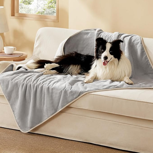 Bedsure Waterproof Dog Blankets for Extra Large Dogs - XL Cat Blanket Washable for Couch Protection, Sherpa Fleece Puppy Blanket, Soft Plush Reversible Throw Furniture Protector, 50x60, Light Grey
