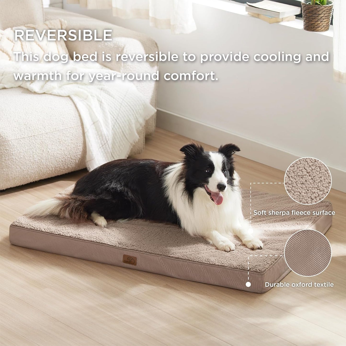 Bedsure Dog Beds Large Sized Dog - Extra-Large Orthopedic Waterproof Puppy Bed with Removable Washable Cover, Egg Crate Foam Pet Mat, Suitable for Pet Up to 100 lbs