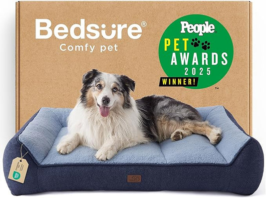 Bedsure SupportMax™ XL Orthopedic Dog Beds Large Sized Dog - Extra Thick Supportive Dogs Couch with Waterproof Washable Cover, Extra Large Comfort Pet Sofa with Soft Sherpa & Nonskid Bottom, Blue, 42"