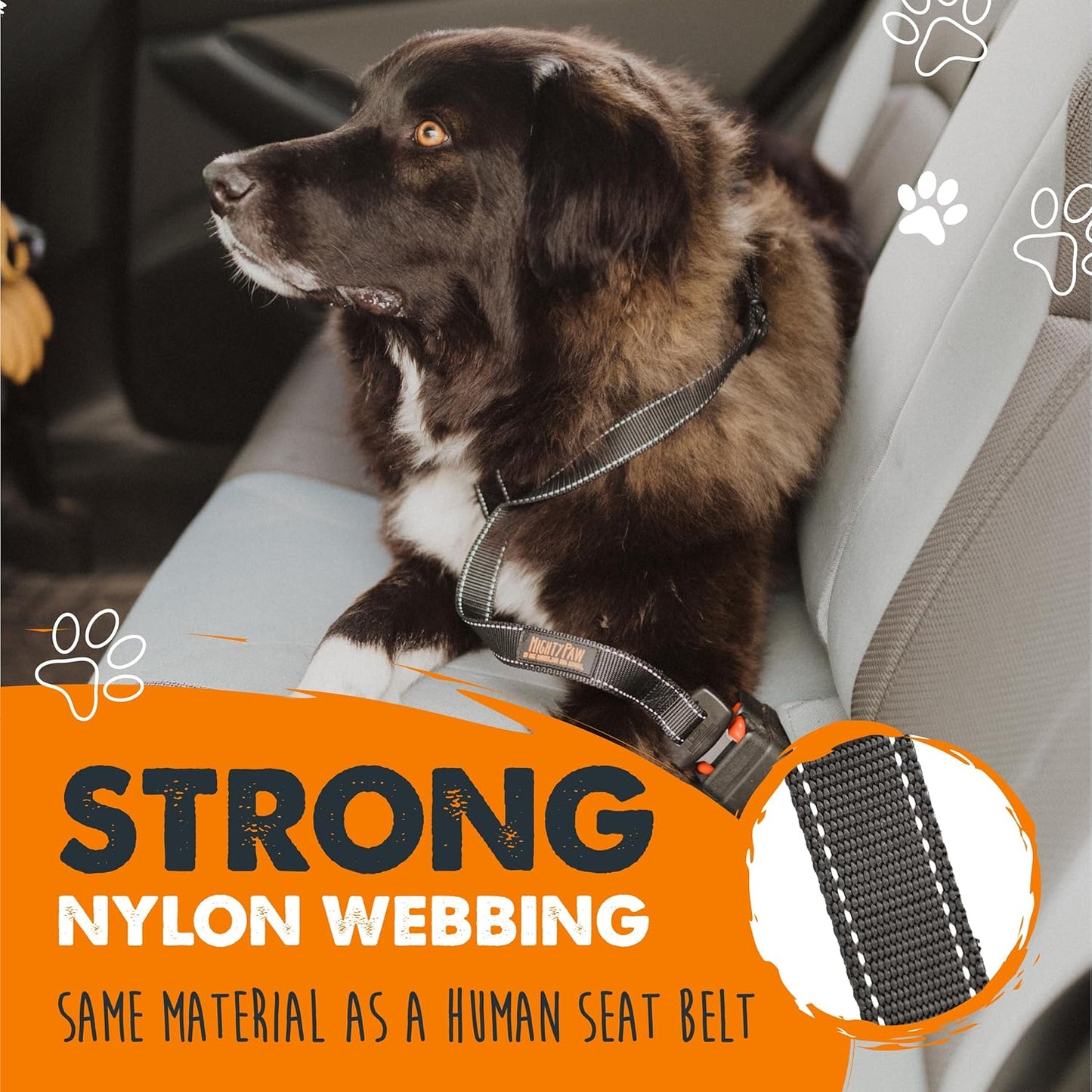 Mighty Paw Dog Seat Belt for Car - Safe Distraction Free Driving, Heavy-Duty Design with Aviation Grade Aluminum Carabiner, Adjustable Dog Seatbelt Harness for Small, Medium and Large Pets