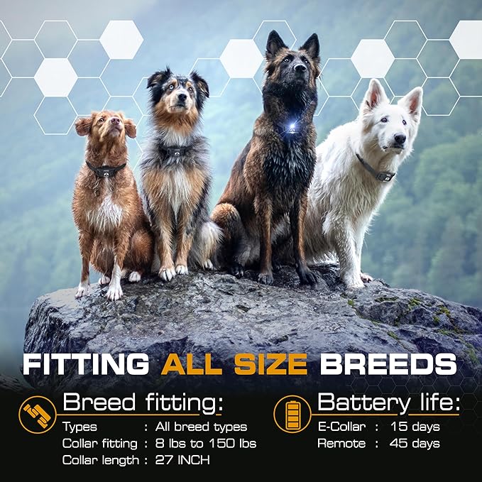 INVIROX Dog Shock Collar [Ultra K9] 124 Training Levels, 4 Powerful Modes with Night-Light and ¾ Mile Range 100% Safe Dog Training Collar for Large Dogs IP67 Waterproof (Black)