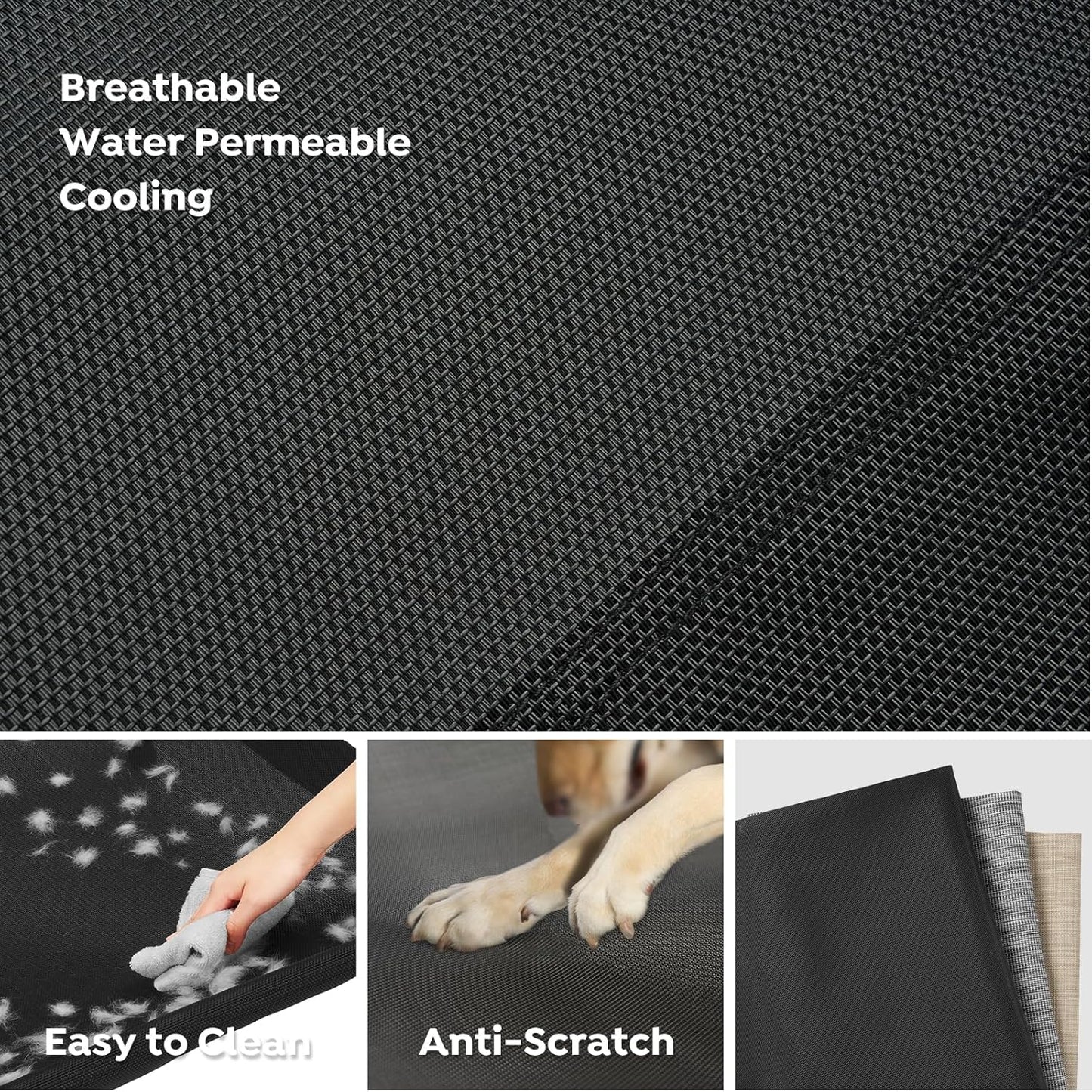 Veehoo Cooling Elevated Dog Bed, 59" x 37" Raised Dog Beds for Large Dogs, Outdoor Dog Bed with Guardrail, Upgraded Non-Slip Feet, Breathable Teslin Mesh, Portable Camping Dog Cot, Black