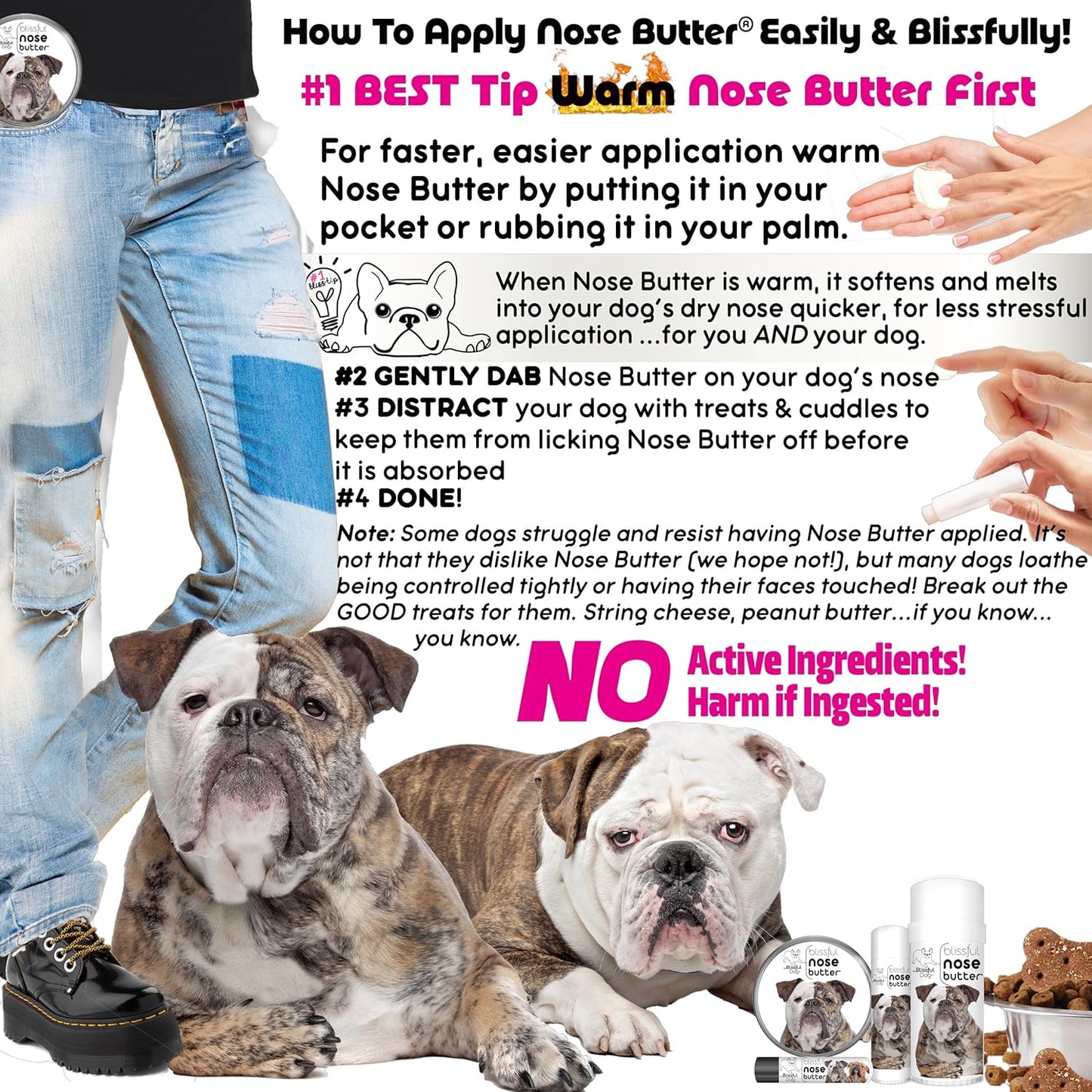 The Blissful Dog Mastiff Nose Butter for Dry, Cracked Skin, Lick-Safe Dog Nose Balm with Moisturizing Shea Butter, Almond, Olive, and Essential Oils, Pet Supplies, Uncented, 4 oz.