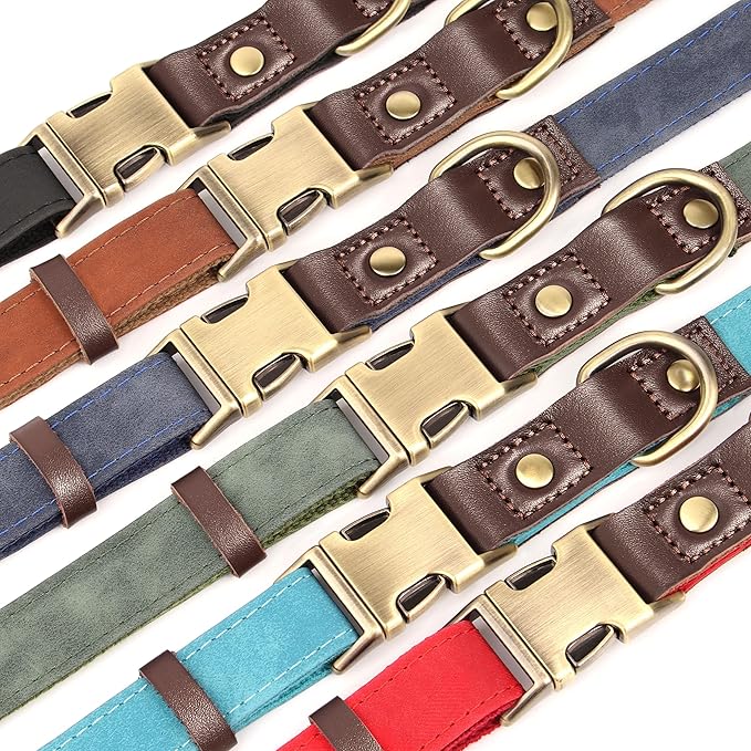 Didog Soft PU Leather Dog Collar for Large Dogs,Classic Adjustable Wide Dog Collars with Quick Release Metal Buckle,Easy Clean and Comfortable with Nylon Lining,Blue,XL Neck 20-27", Width 1.2"