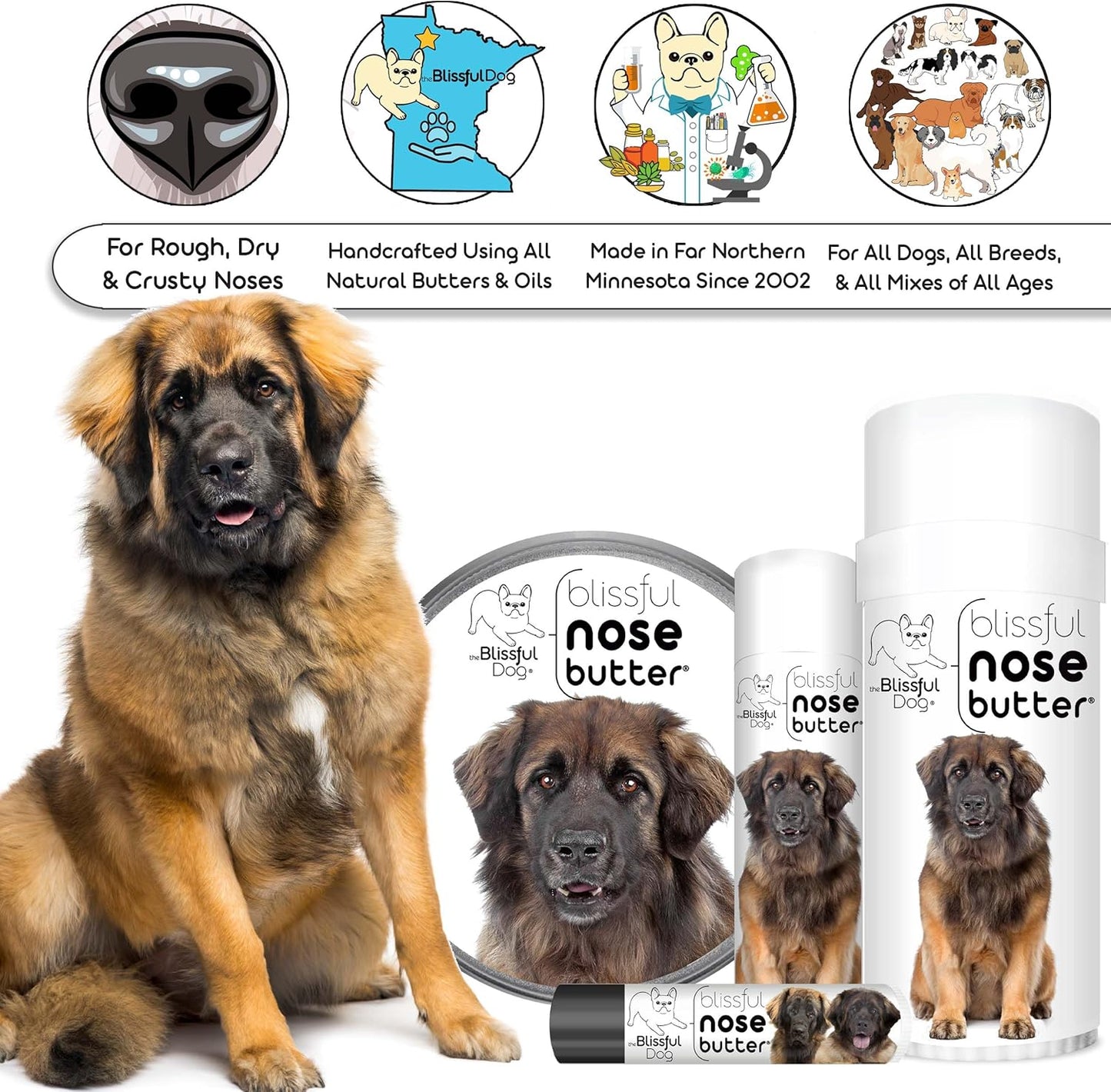 The Blissful Dog Leonberger Unscented Nose Butter - Dog Nose Butter, 4 Ounce