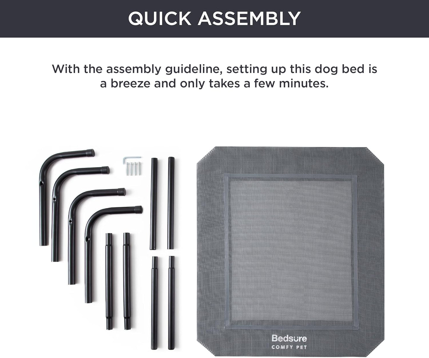 Bedsure Outdoor Elevated XL Dog Bed, Portable Indoor & Outdoor Cooling Raised Cot Pet Hammock Bed with Skid-Resistant Feet, Frame with Breathable Mesh, Grey, 54 inches