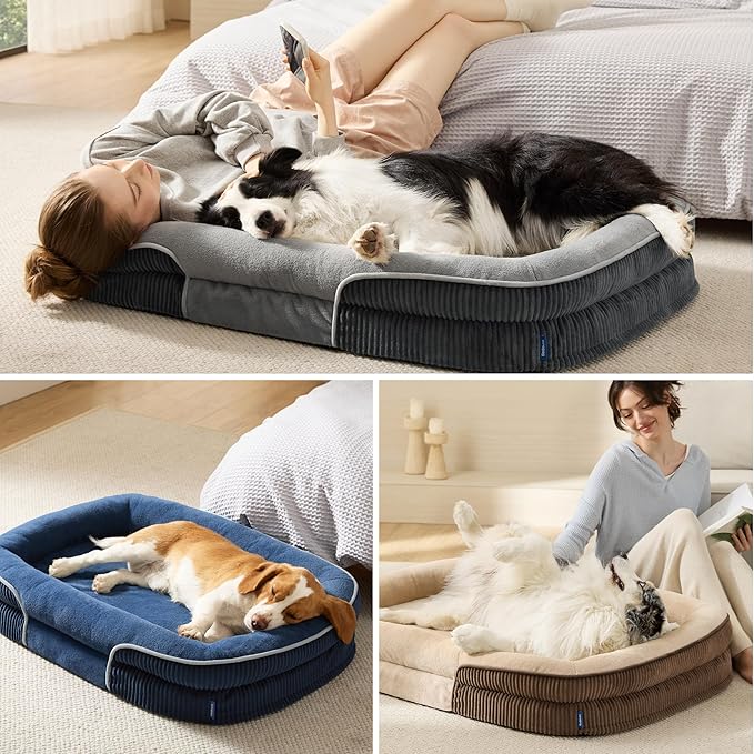Bedsure Orthopedic Dog Bed Medium Size Dog - 360° Oval Bolster Medium Dogs Beds for Senior Dogs with Waterproof Washable Cover, Comfort Pet Sofa Couch with Ultra-Soft Fleece, Brown, 30"