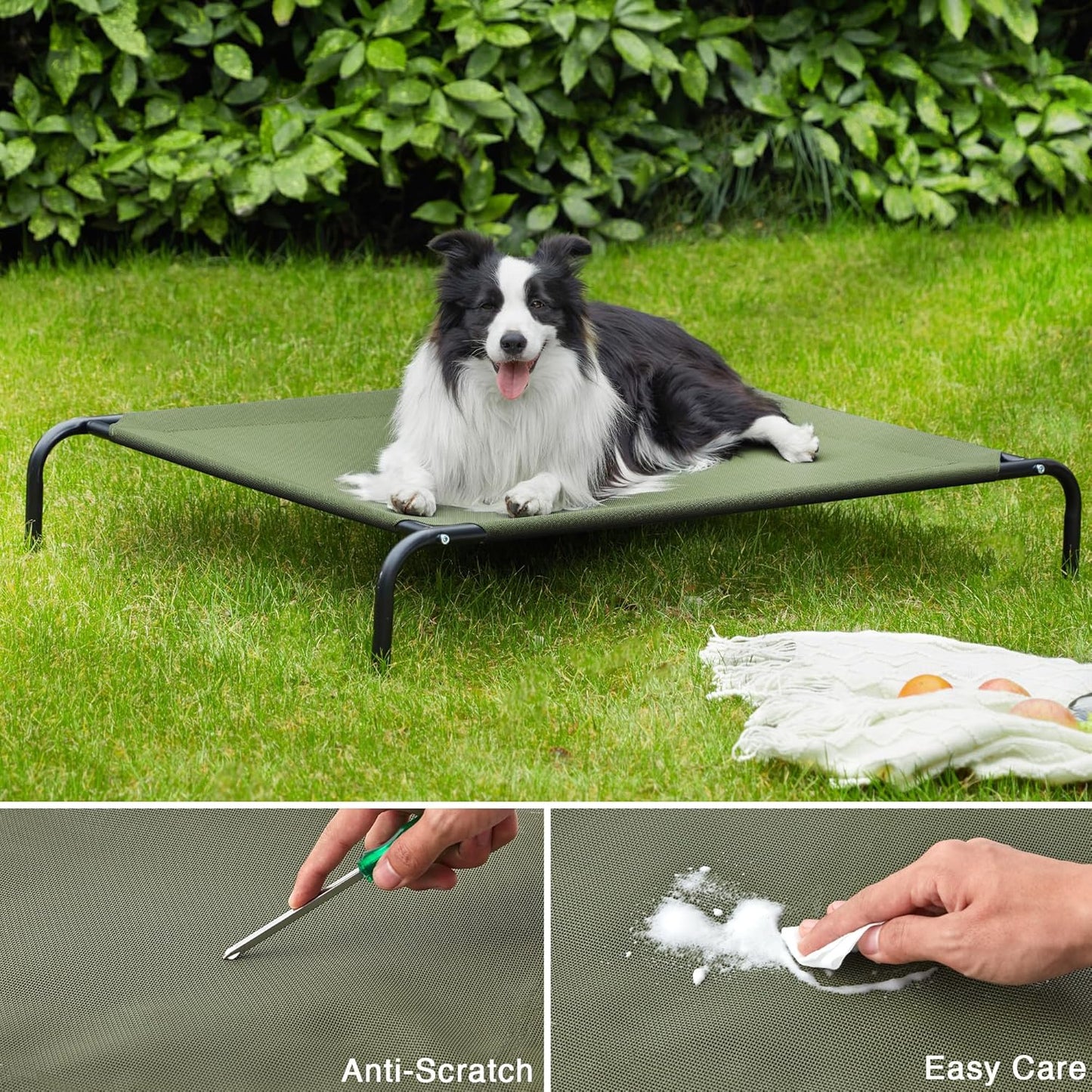 Love's cabin Elevated Cooling Dog Bed for Large Dogs, Portable Indoor & Outdoor Raised Pet Dog Cat Cot, Durable Summer Frame with Breathable Mesh, Olive Green, 48 inches
