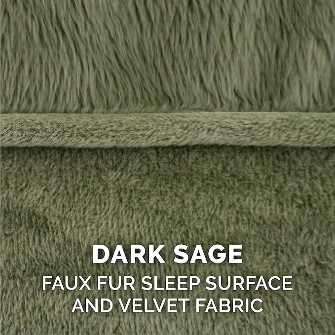 Furhaven Pillow Dog Bed for Large Dogs w/ Removable Bolsters & Washable Cover - Faux Fur & Velvet Sofa - Dark Sage, Jumbo/XL