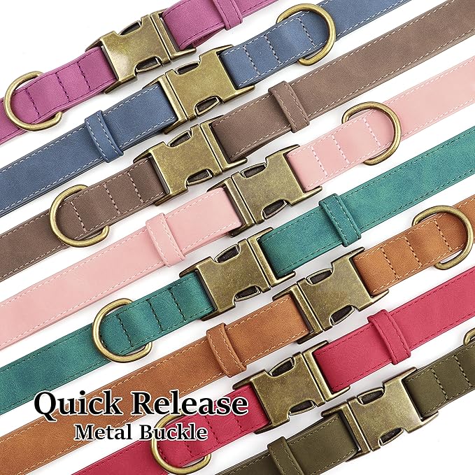 Didog Soft PU Leather Dog Collar, Stylish Quick Released Dog Collars for Medium Dogs, Easy Clean Adjustable Pet Collar for Daily Walking, Brown, M Fit 13-21" Neck