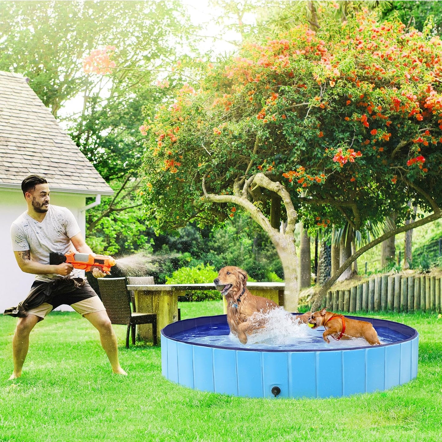 Yaheetech Foldable Dog Pet Bath Pool Hard Plastic Doggy Duck Swimming Pool Collapsible PVC Outdoor Bathing Tub Dog Pools for Large Medium Small Dogs XXXL