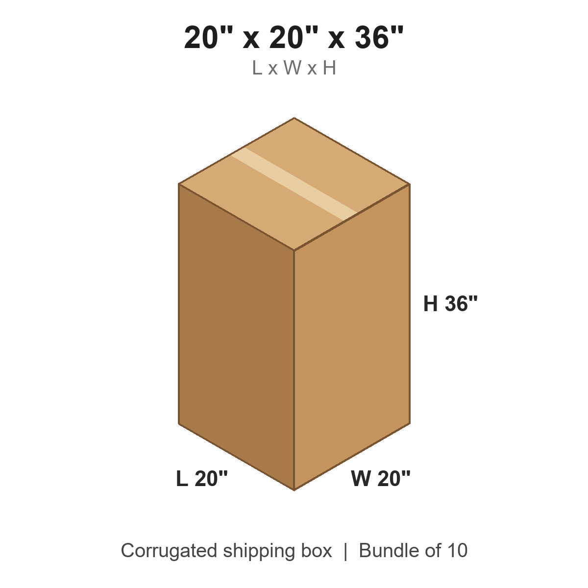 20x20x36 Tall Corrugated Shipping Boxes (20 x 20 x 36 in), Bundle of 10