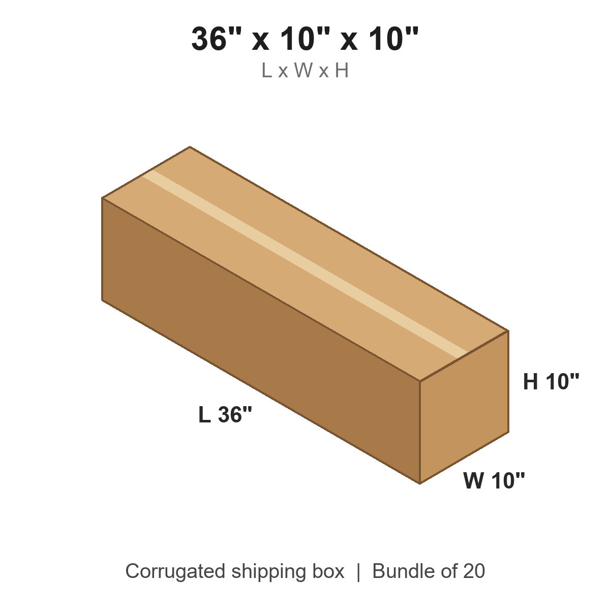 36x10x10 Long Corrugated Shipping Boxes (36 x 10 x 10 in), Bundle of 20