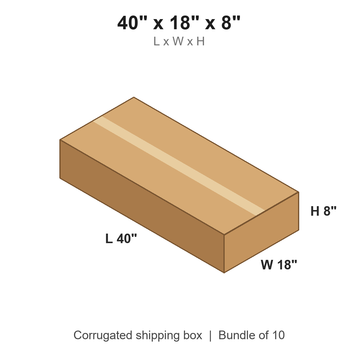 40x18x8 Corrugated Shipping Boxes (40 x 18 x 8 in), Bundle of 10