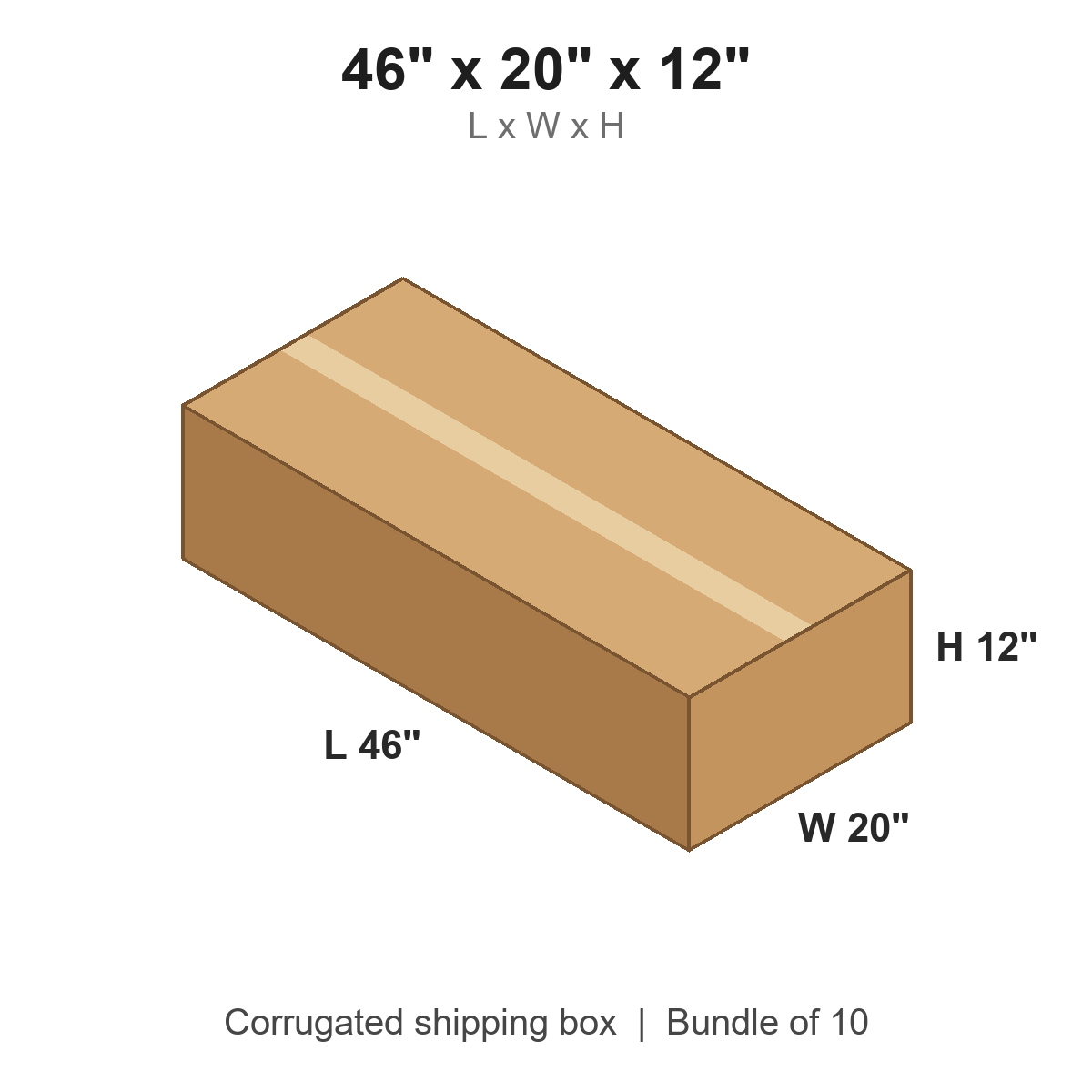 46x20x12 Corrugated Shipping Boxes (46 x 20 x 12 in), Bundle of 10