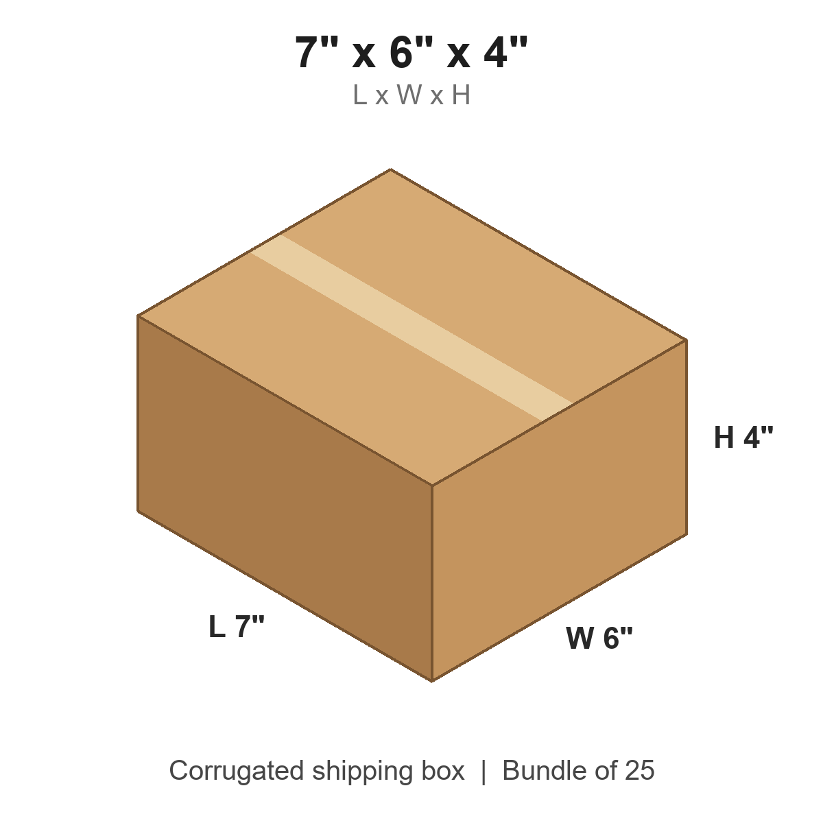 7x6x4 Corrugated Shipping Boxes (7 x 6 x 4 in), Bundle of 25